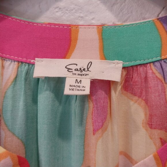 Easel Maxi Dress Medium Multicolor Red Yellow Green Cottagecore Bohemian Tiered, - Picture 8 of 10